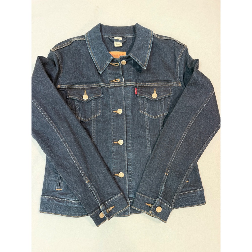 Levis Womens Denim Trucker Jacket Dark Wash Indigo Stretch XL CA00342